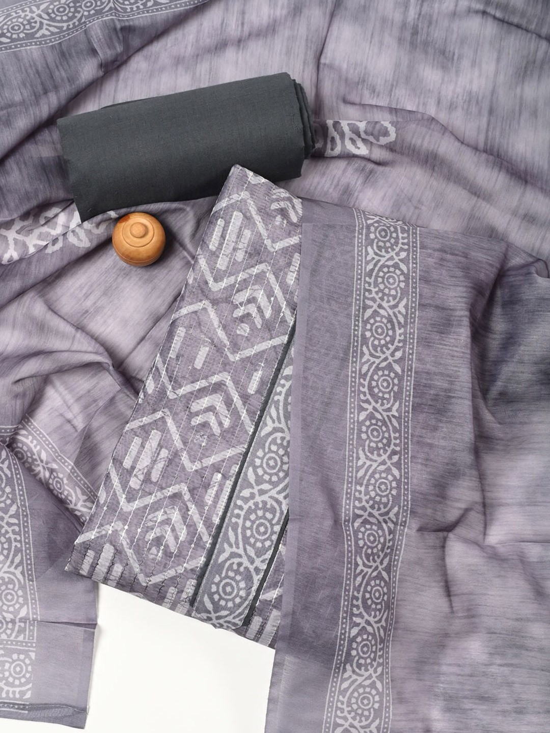 

Meena Bazaar Geometric Printed Dupion Silk Unstitched Dress Material, Grey