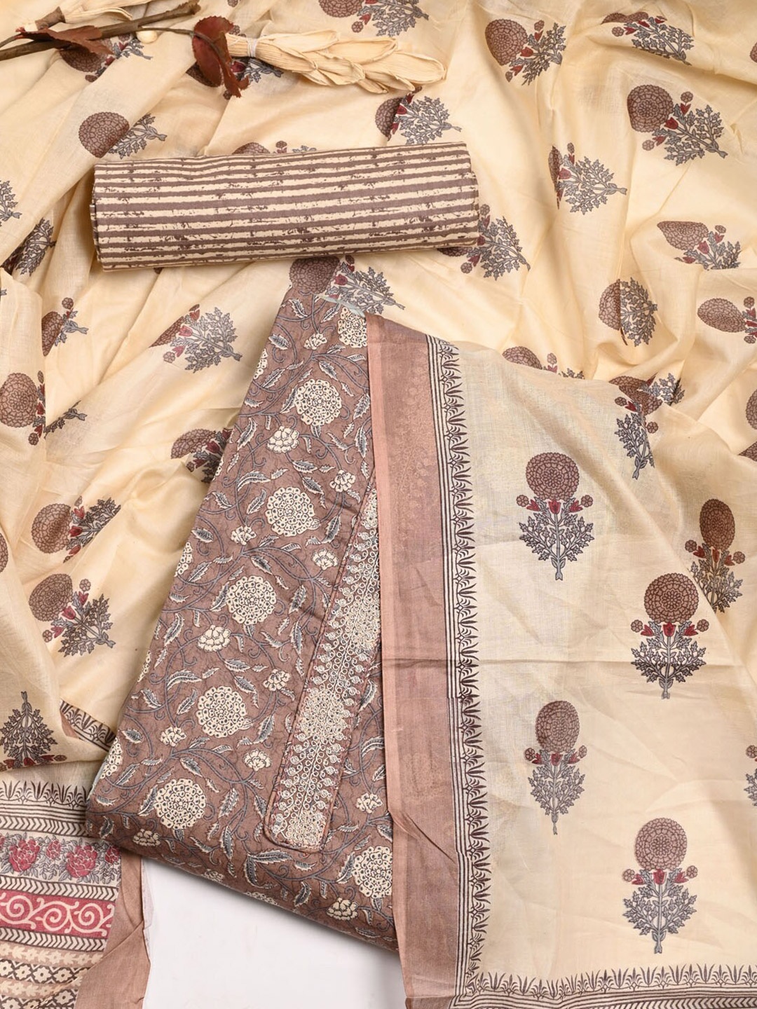 

Meena Bazaar Ethni Motifs Printed Pure Cotton Unstitched Dress Material, Pink