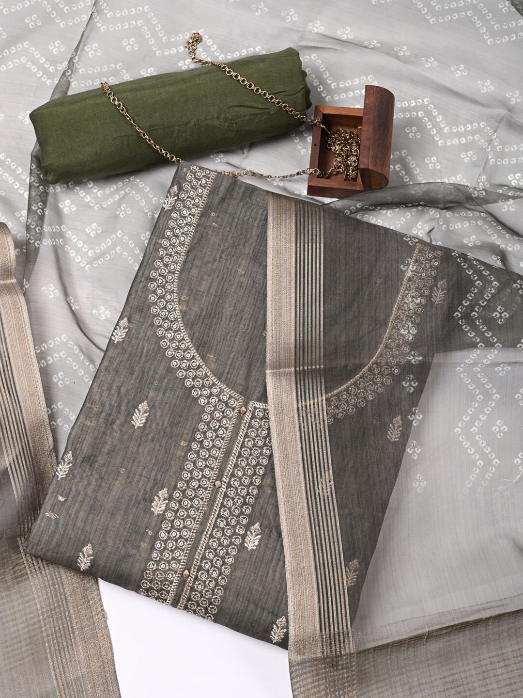 

Meena Bazaar Dupion Silk Unstitched Dress Material, Green