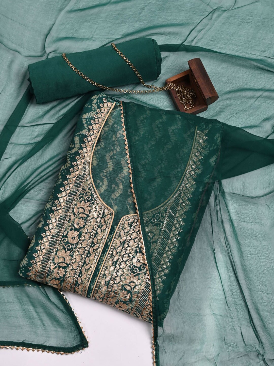 

Meena Bazaar Dupion Silk Unstitched Dress Material, Green
