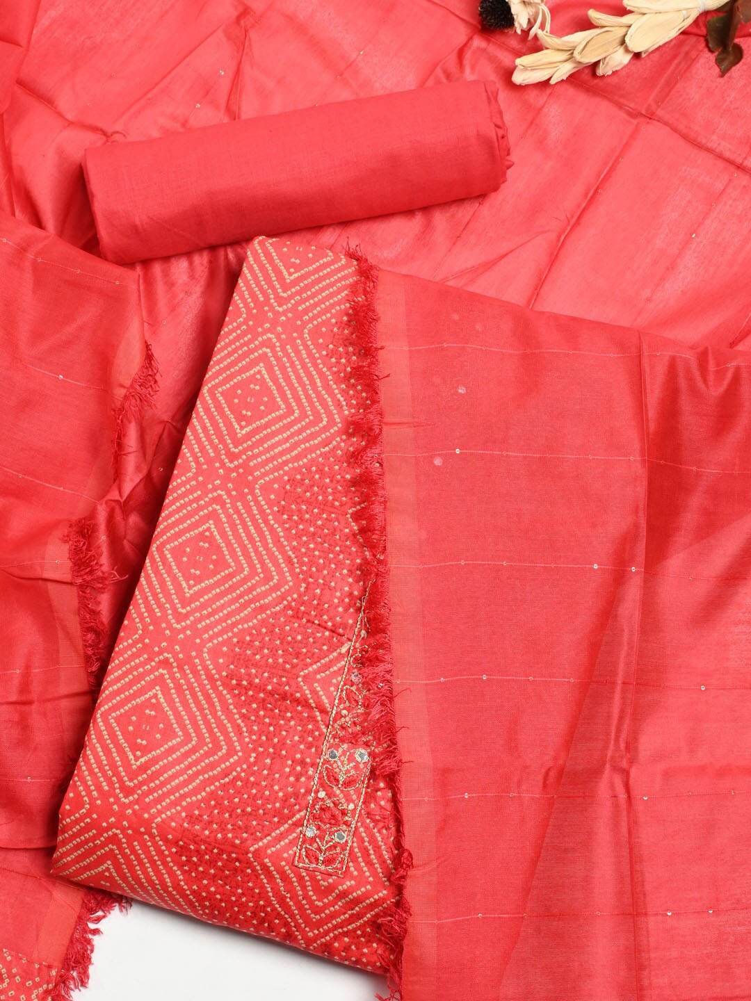 

Meena Bazaar Pure Cotton Unstitched Dress Material, Red