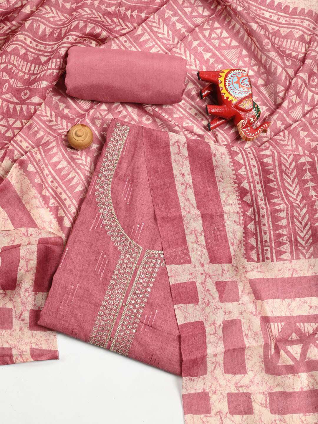 

Meena Bazaar Dupion Silk Unstitched Dress Material, Pink