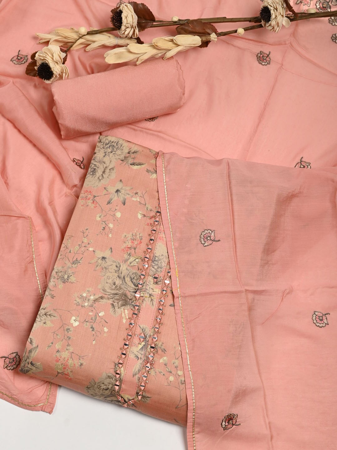 

Meena Bazaar Pure Cotton Unstitched Dress Material, Peach