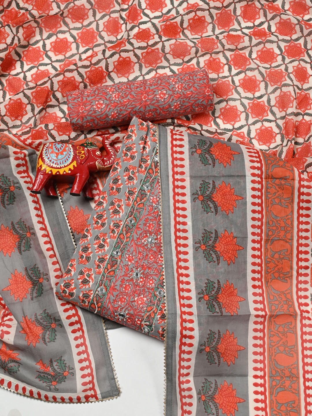 

Meena Bazaar Floral Printed Pure Cotton Unstitched Dress Material, Grey