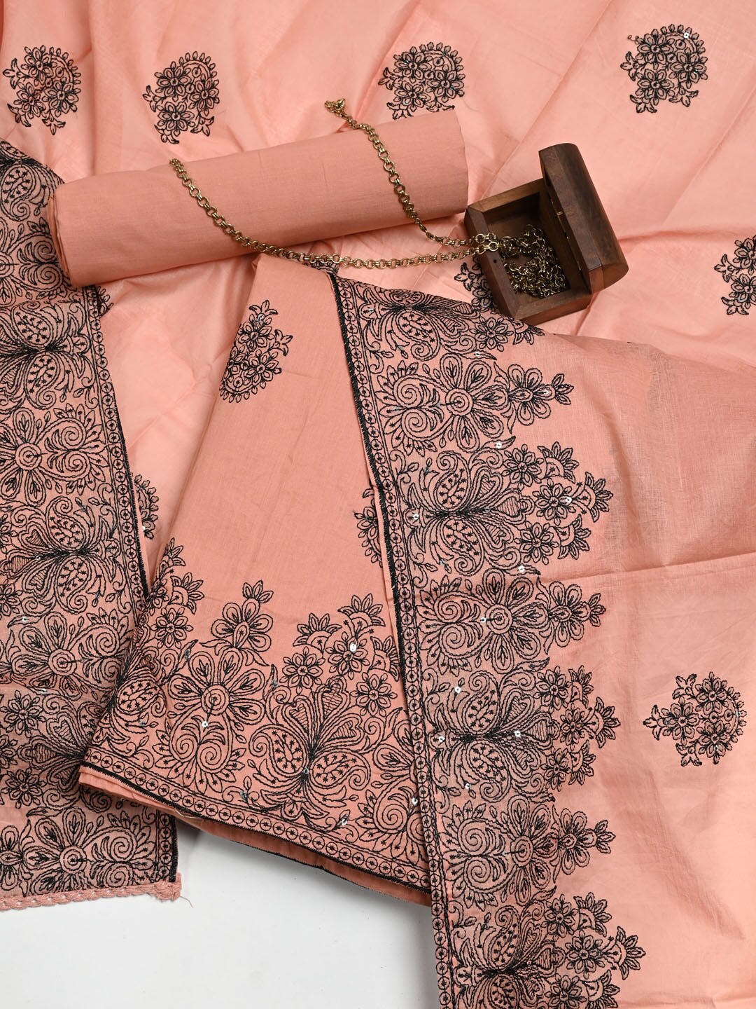 

Meena Bazaar Floral Embroidered Pure Cotton Unstitched Dress Material, Peach