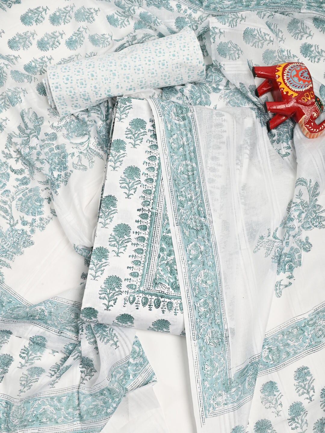 

Meena Bazaar Ethnic Motifs Printed Pure Cotton Unstitched Dress Material, Cream