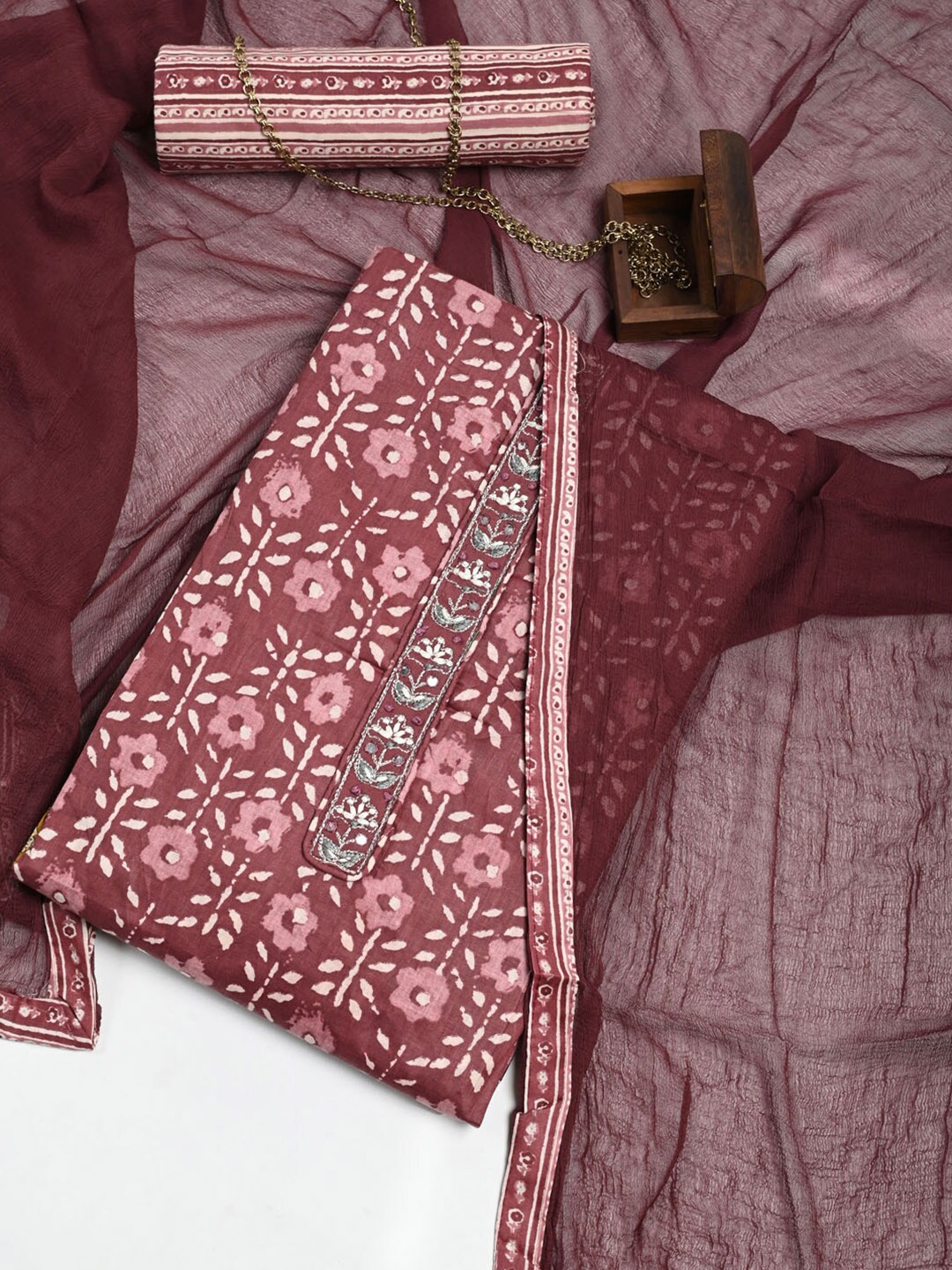 

Meena Bazaar Printed Pure Cotton Unstitched Dress Material, Pink