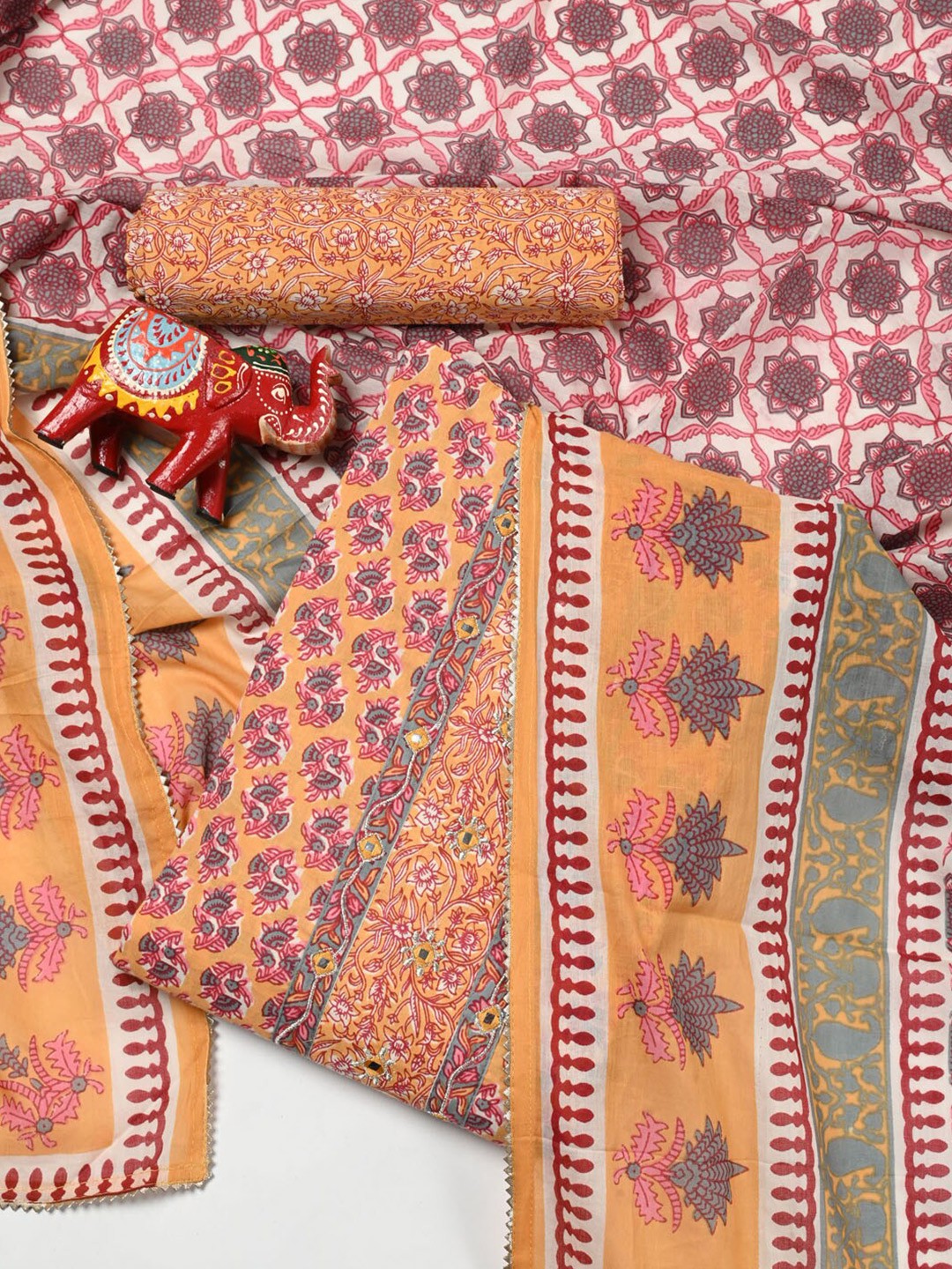 

Meena Bazaar Printed Pure Cotton Unstitched Dress Material, Mustard