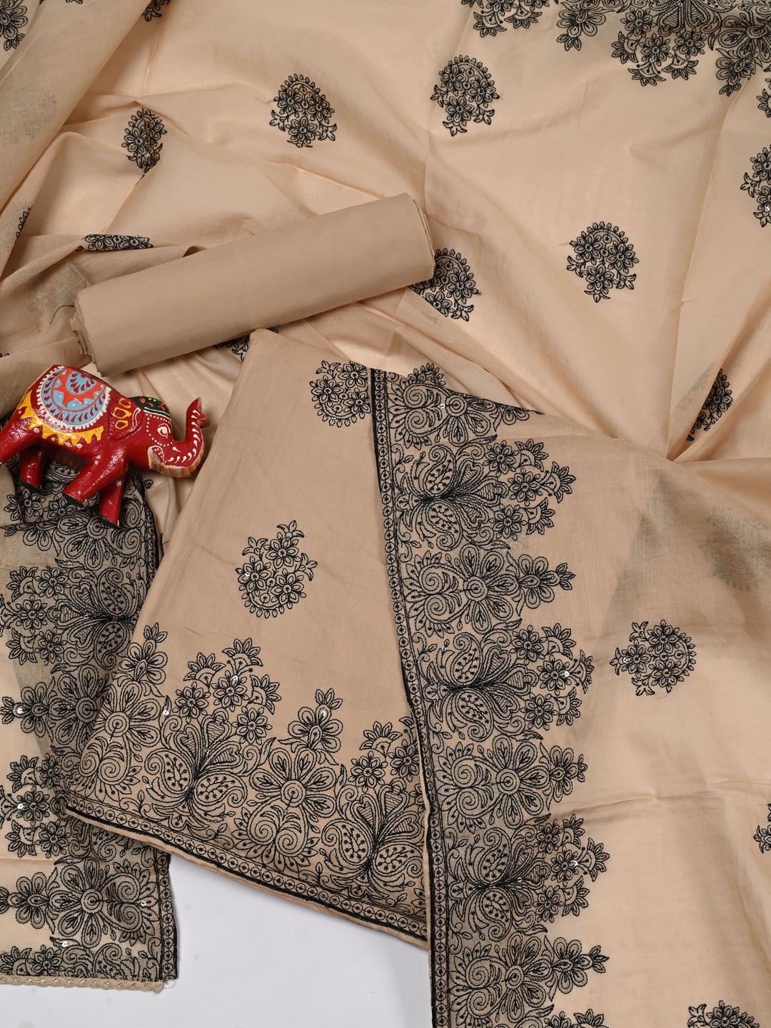 

Meena Bazaar Beige & Black Pure Cotton Unstitched Dress Material