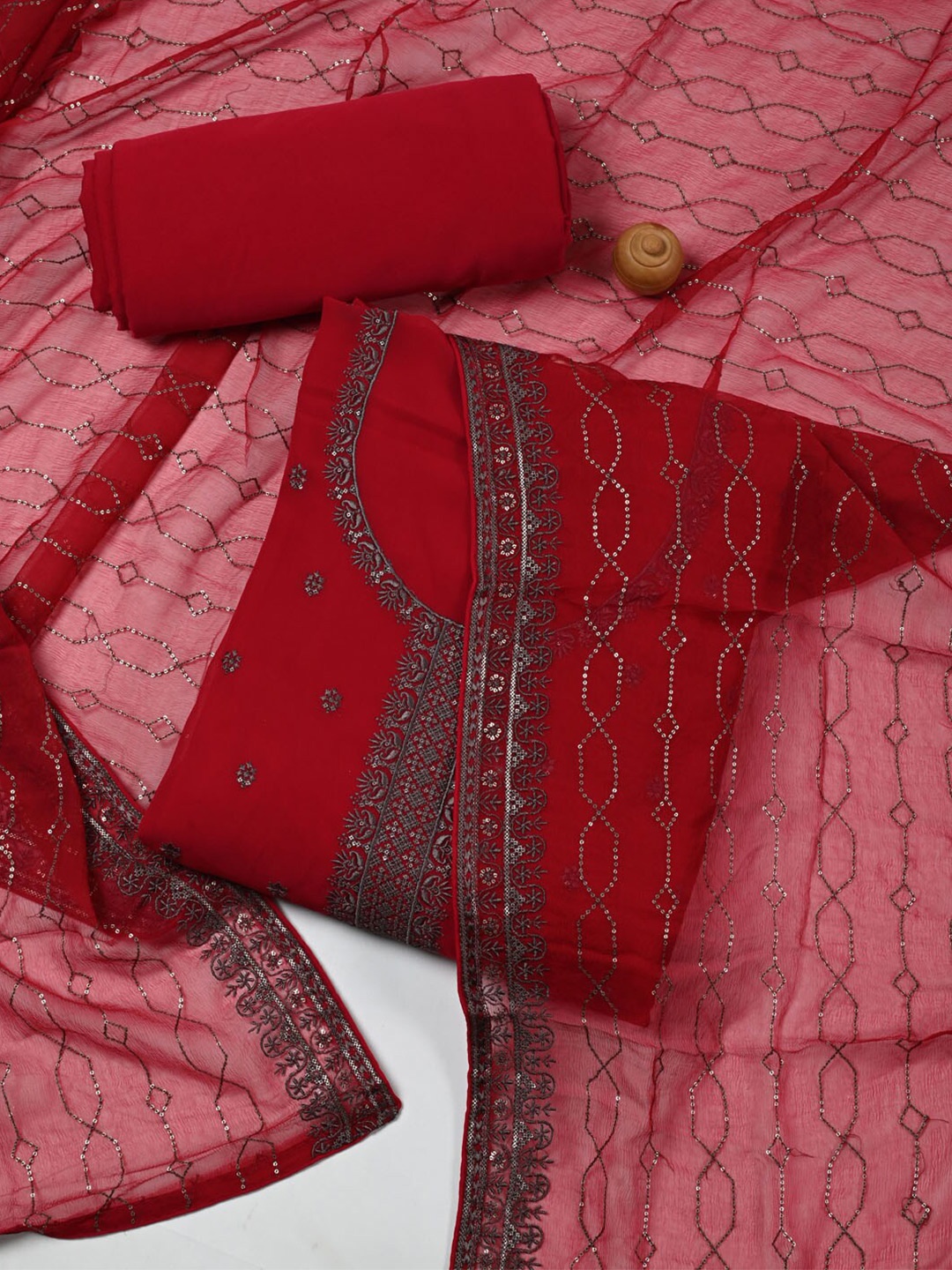 

Meena Bazaar Embroidered Sequinned Silk Georgette Unstitched Dress Material, Maroon