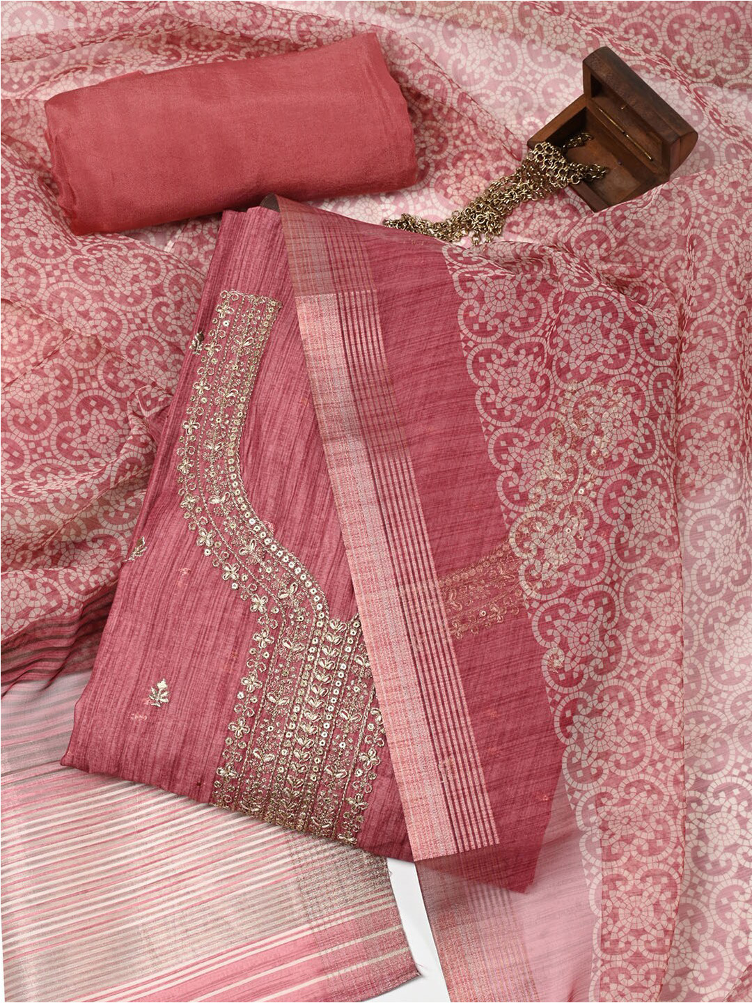 

Meena Bazaar Dupion Silk Unstitched Dress Material, Pink