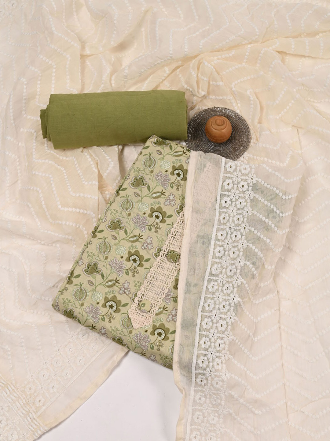 

Meena Bazaar Printed Pure Cotton Unstitched Dress Material, Green