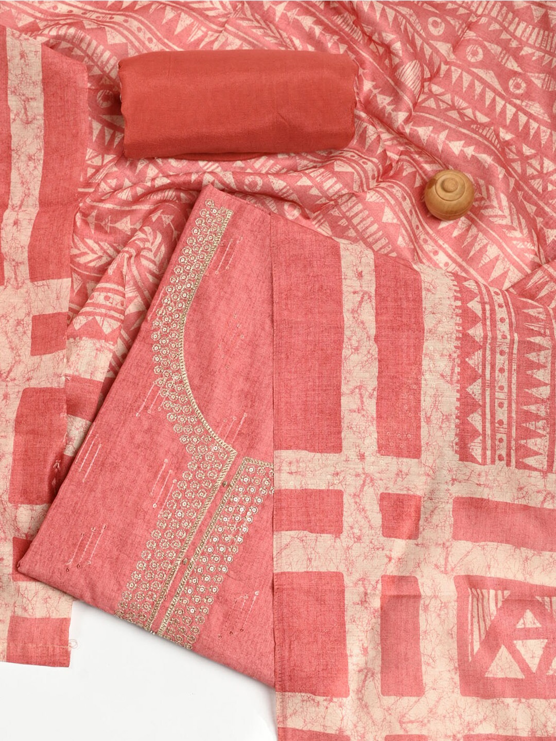 

Meena Bazaar Embroidered Sequinned Dupion Silk Unstitched Dress Material, Peach