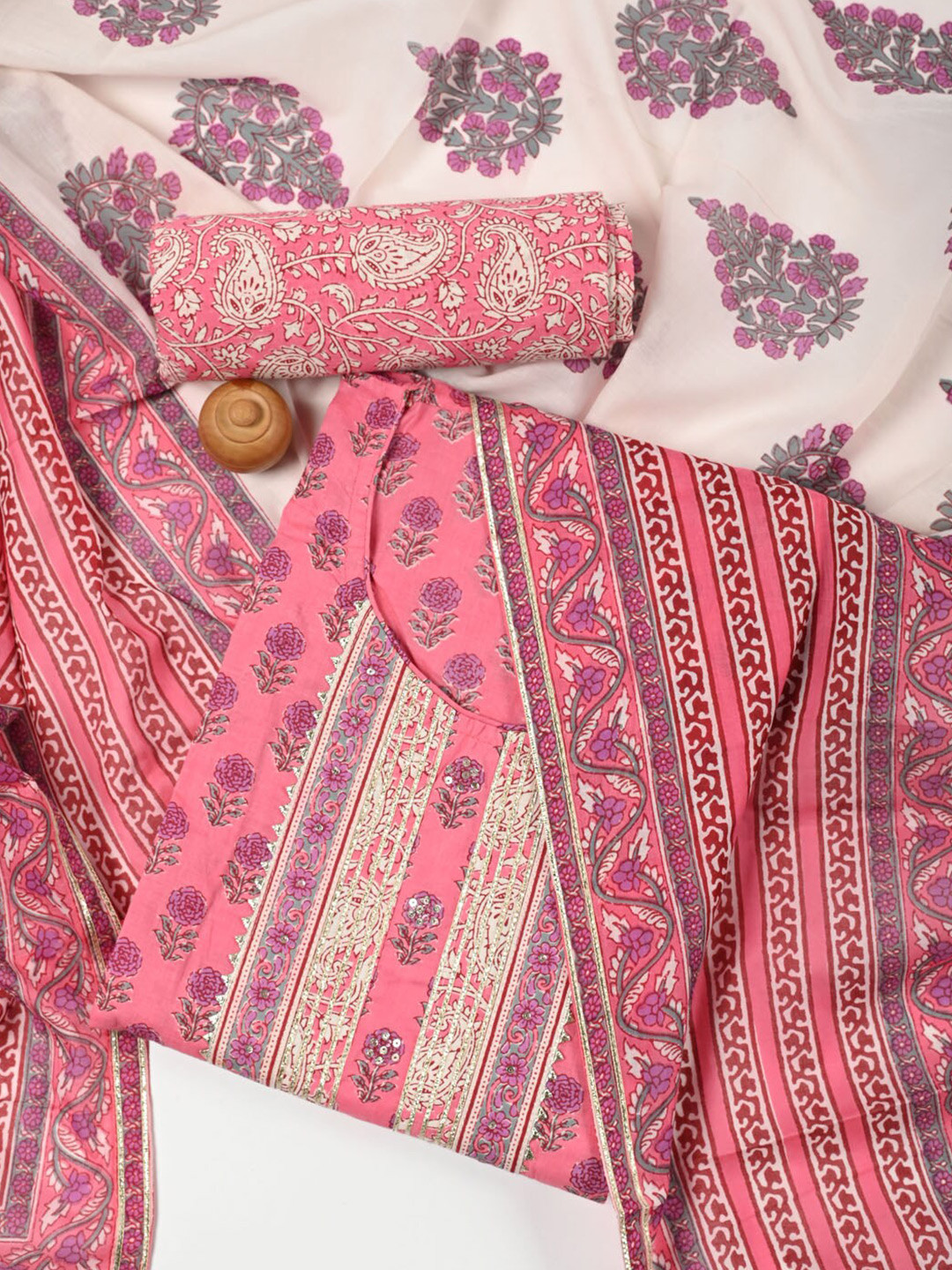 

Meena Bazaar Floral Printed Pure Cotton Unstitched Dress Material, Pink