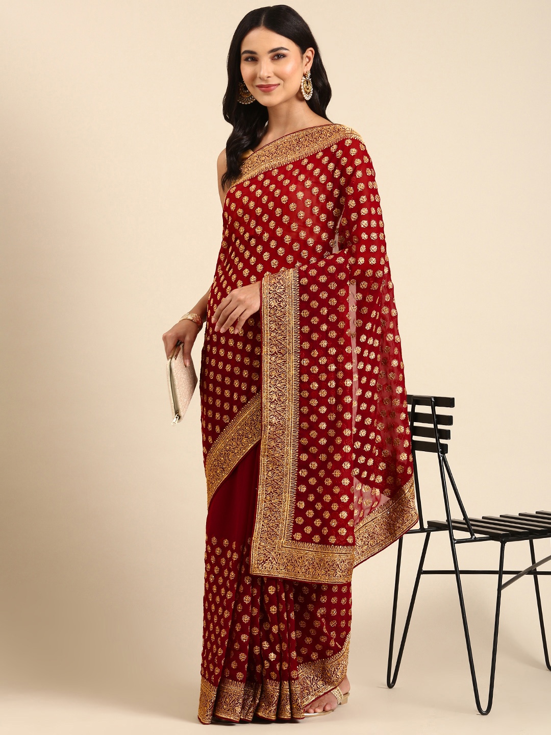 

kasee Ethnic Motifs Zari Saree, Red