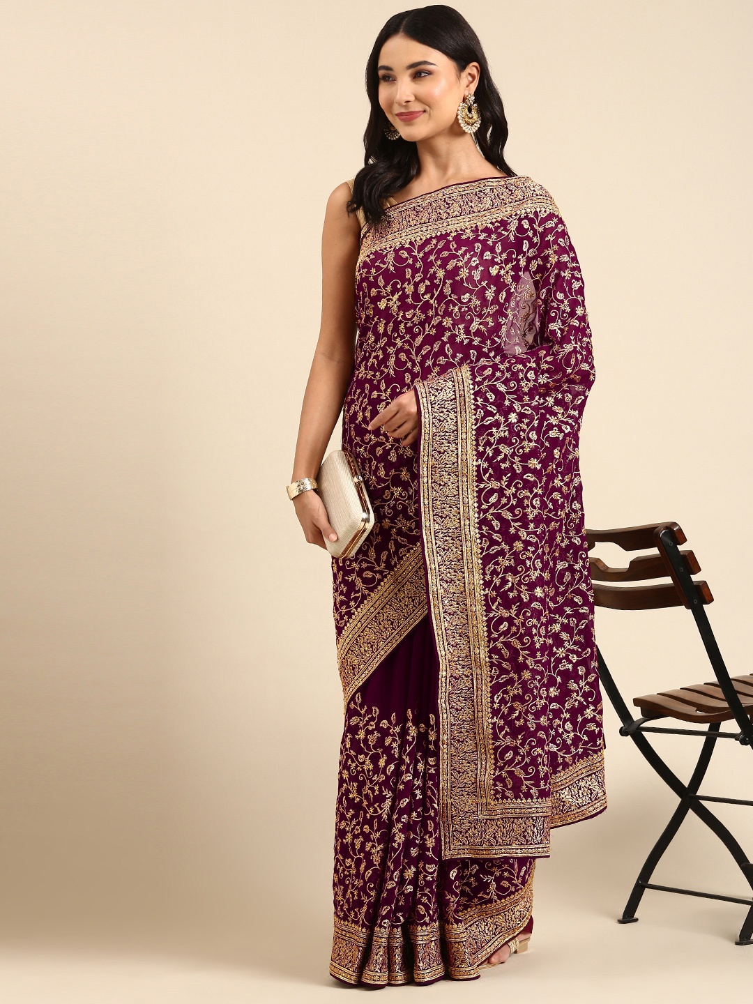 

kasee Floral Embroidered Saree, Burgundy