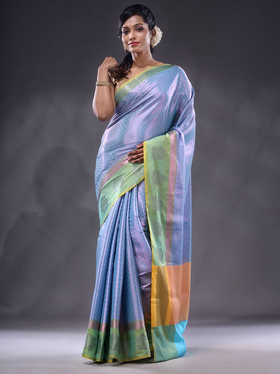 

Charukriti Ethnic Motif Woven Design Zari Brocade Saree, Blue