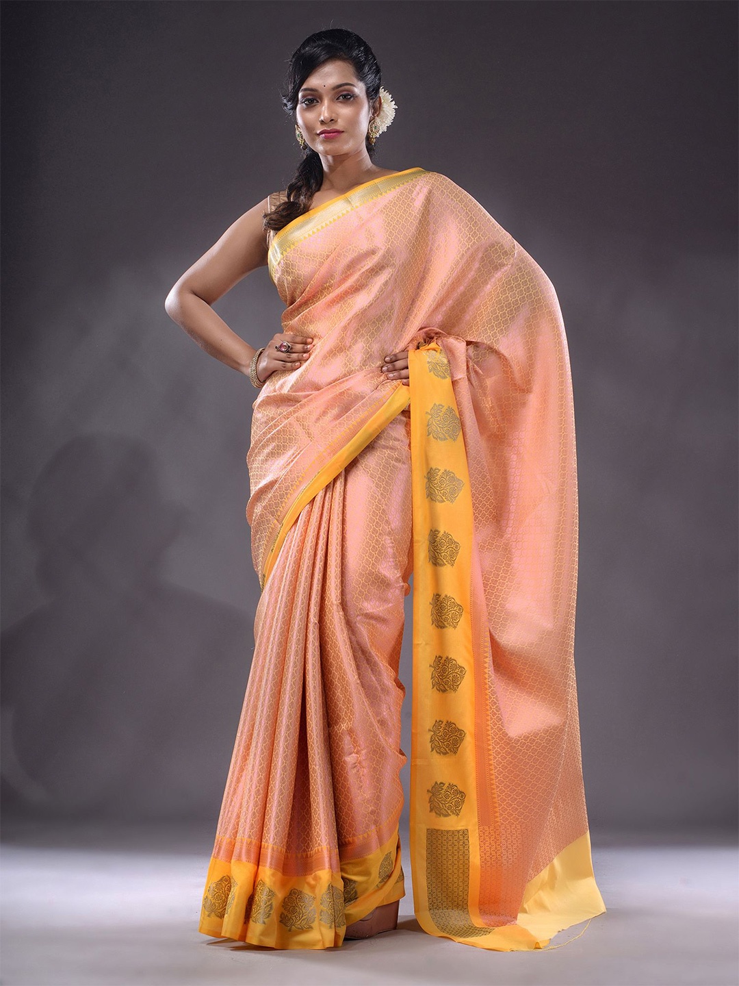 

Charukriti Ethinic Motifs Woven Design Zari Brocade Saree, Peach
