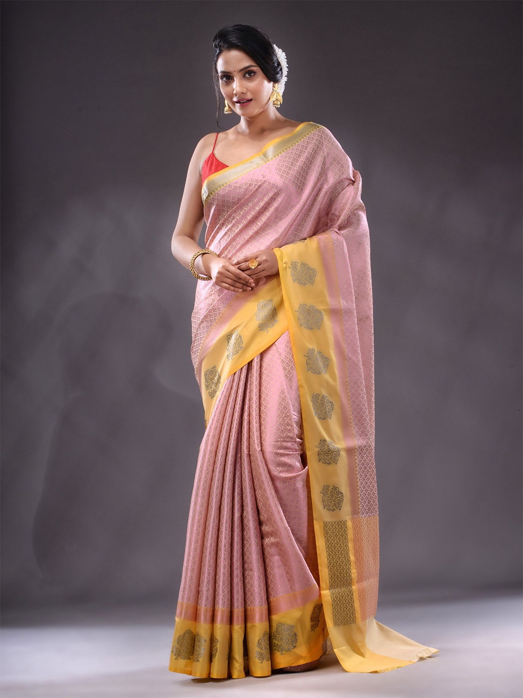 

Charukriti Ethnic Motif Woven Design Zari Brocade Saree, Cream