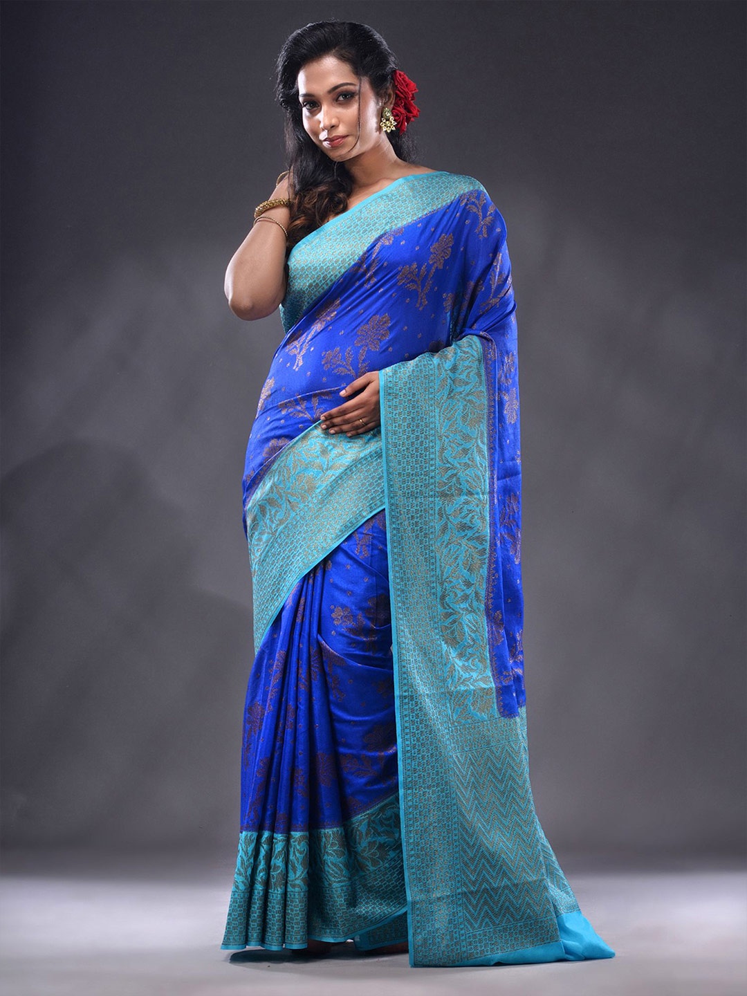 

Charukriti Floral Woven Design Zari Saree, Blue