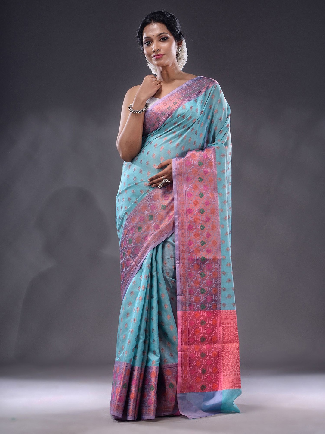 

Charukriti Floral Woven Design Zari Saree, Blue