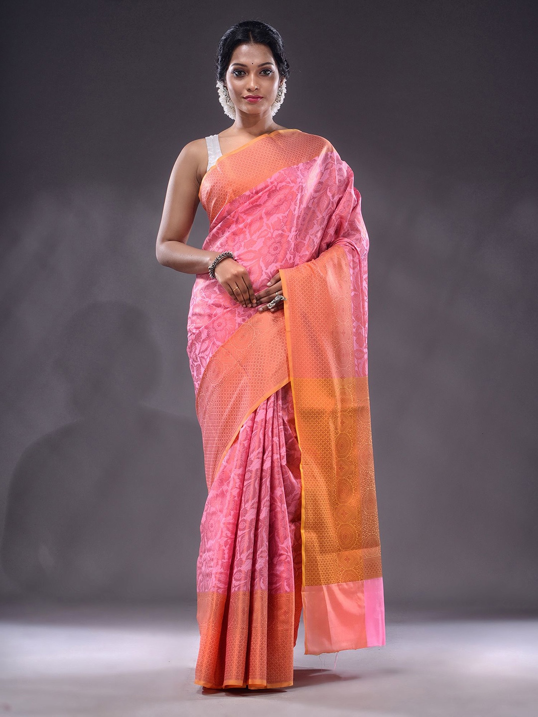 

Charukriti Floral Woven Design Zari Saree, Pink