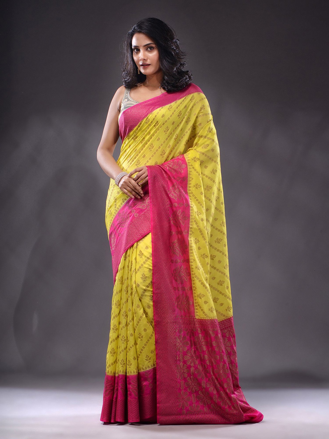 

Charukriti Ethnic Motifs Woven Design Zari Saree, Yellow