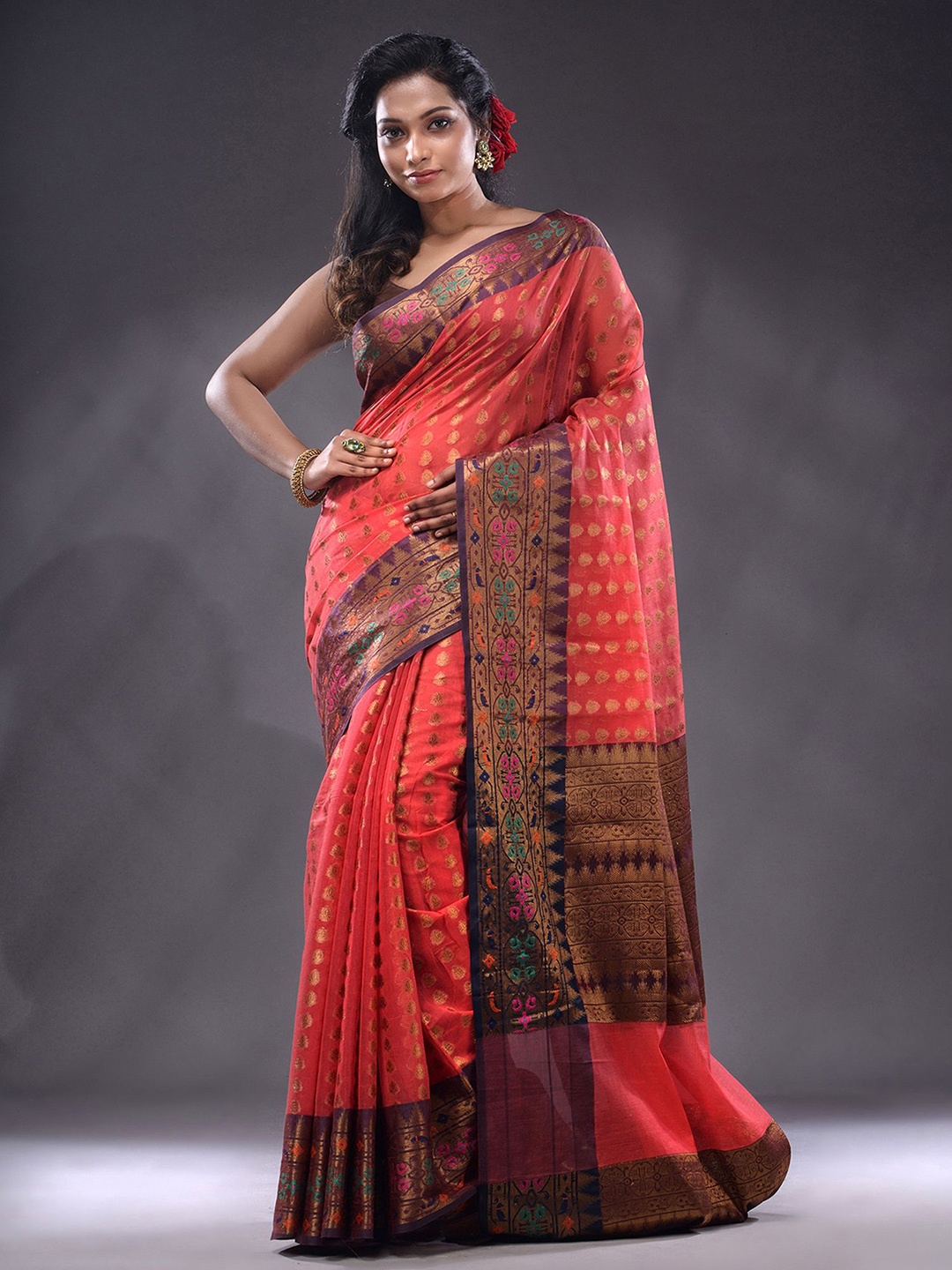 

Charukriti Ethinic Motifs Woven Design Zari Saree, Red