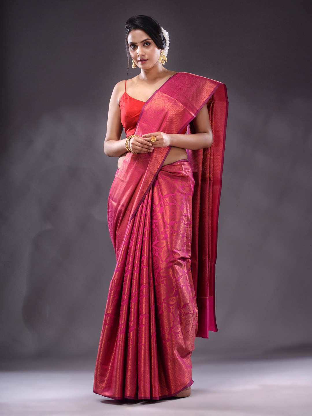

Charukriti Woven Design Zari Brocade Saree, Pink