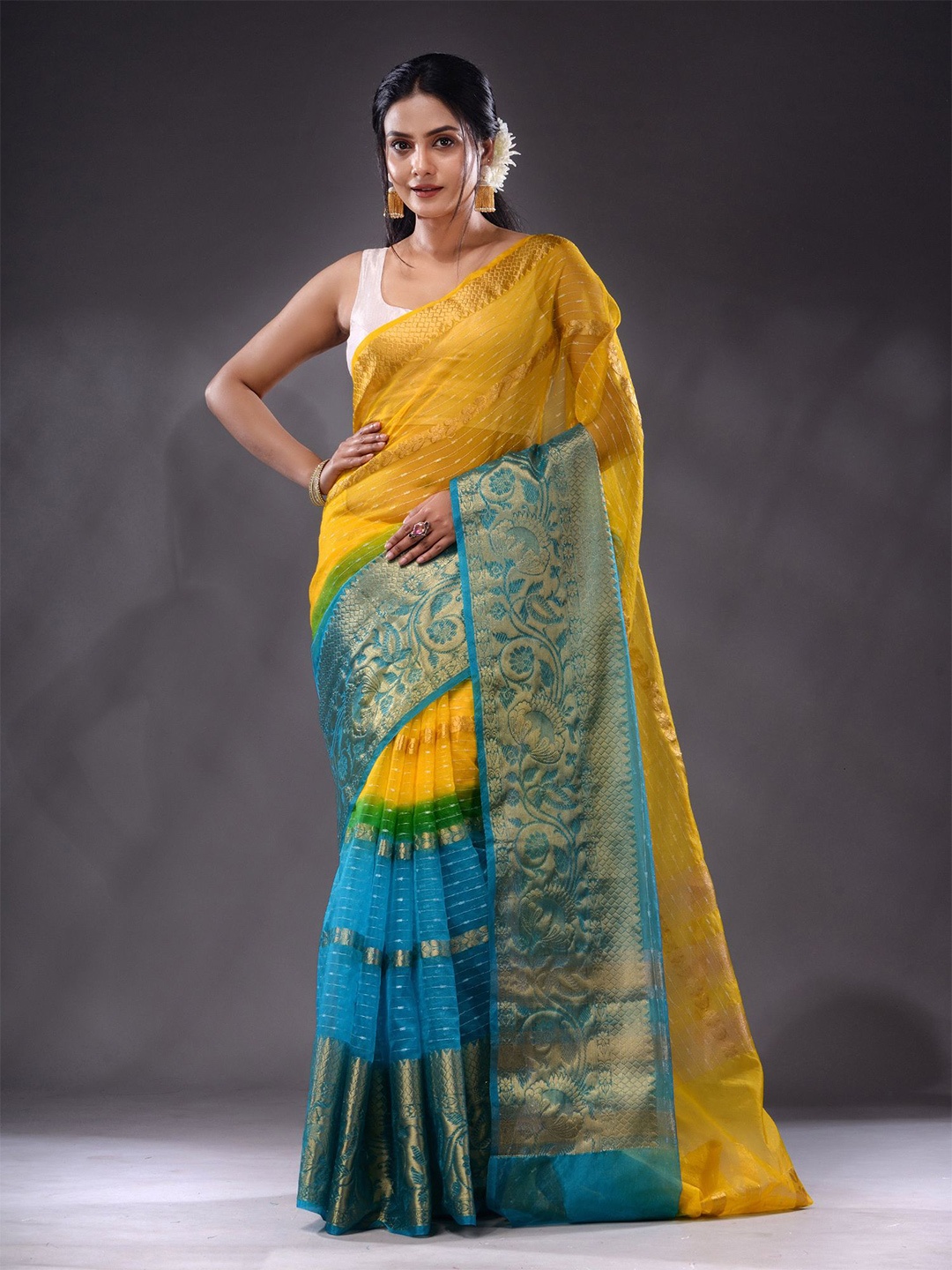 

Charukriti Nakshi Woven Design Zari Organza Saree, Yellow