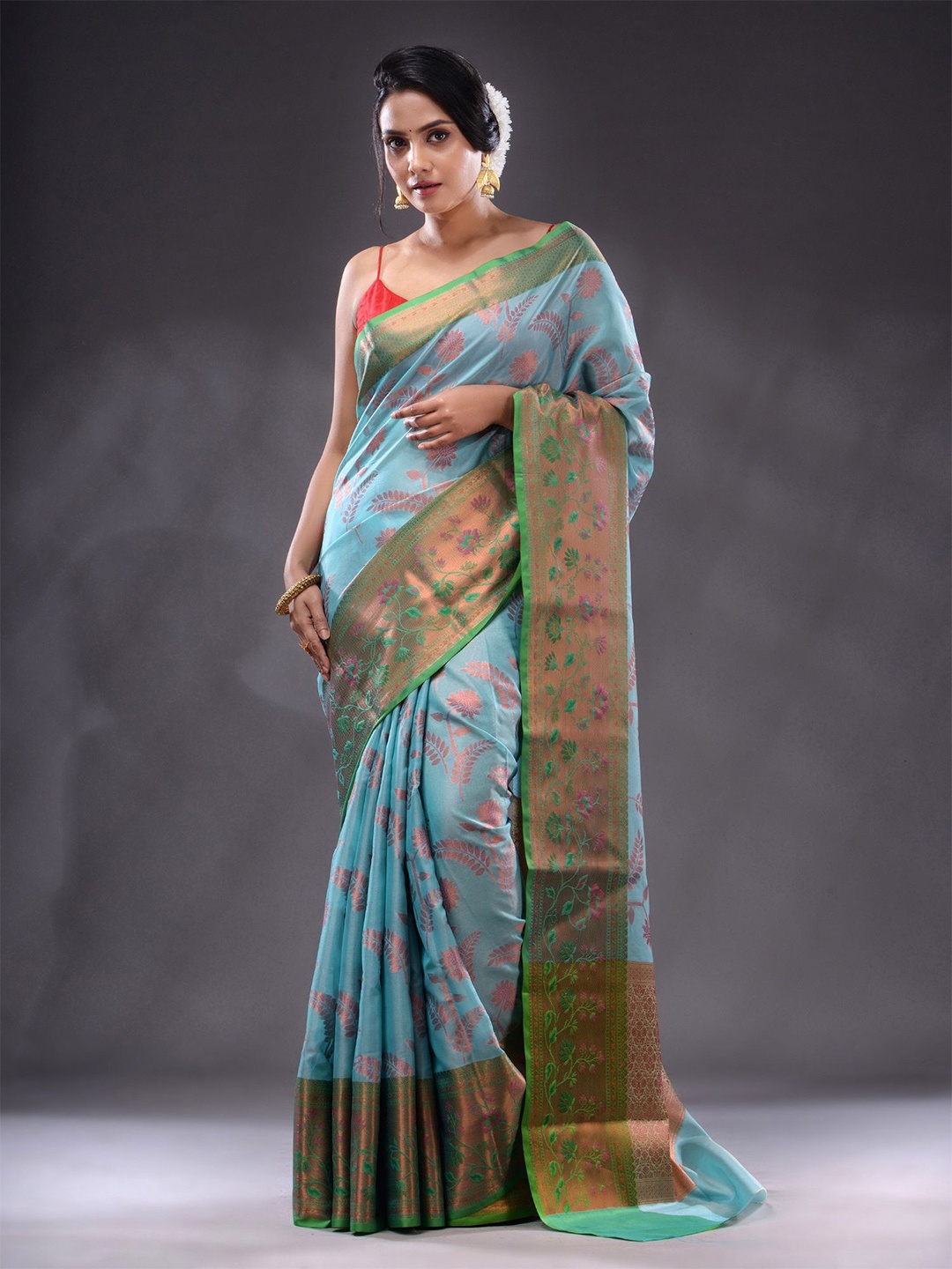 

Charukriti Ethnic Motifs Woven Design Zari Saree, Blue