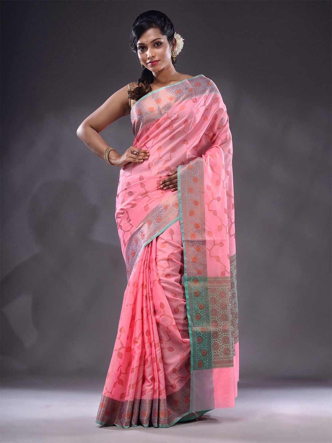 

Charukriti Ethinic Woven Design Zari Saree, Pink