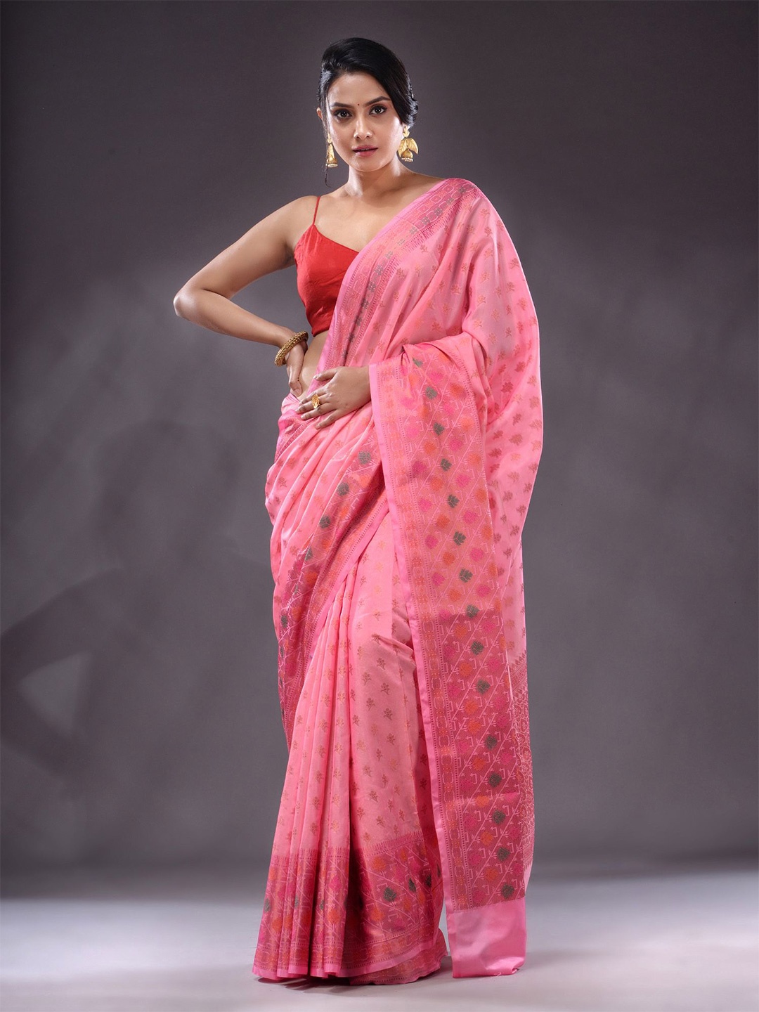 

Charukriti Floral Woven Design Zari Banarasi Saree, Pink