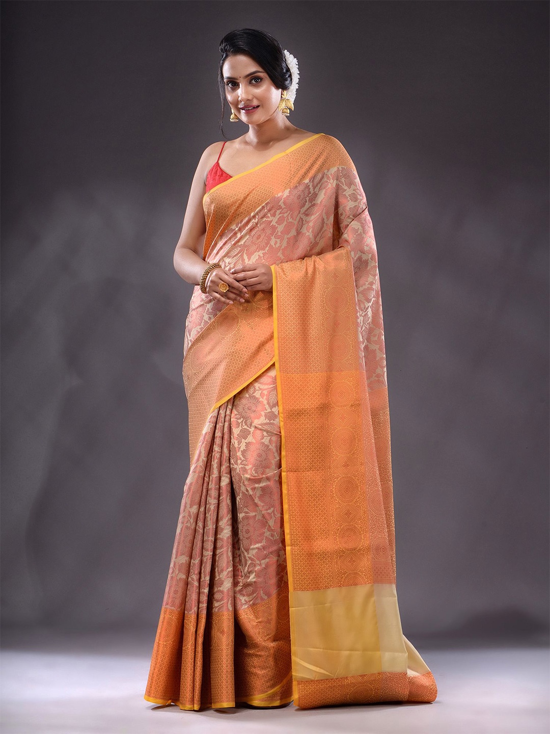 

Charukriti Floral Woven Design Zari Saree, Cream