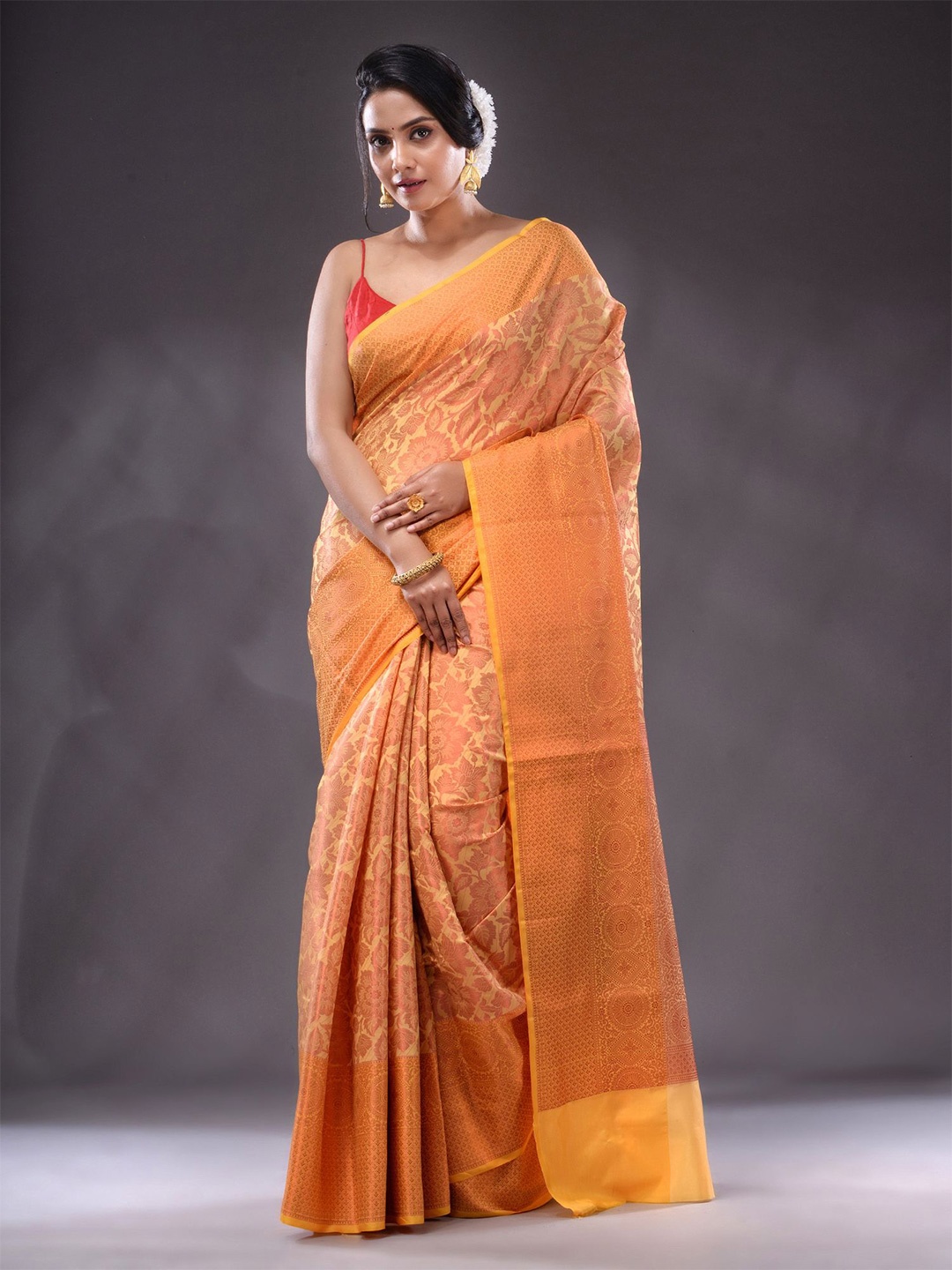 

Charukriti Ethnic Motifs Woven Design Zari Brocade Saree, Yellow
