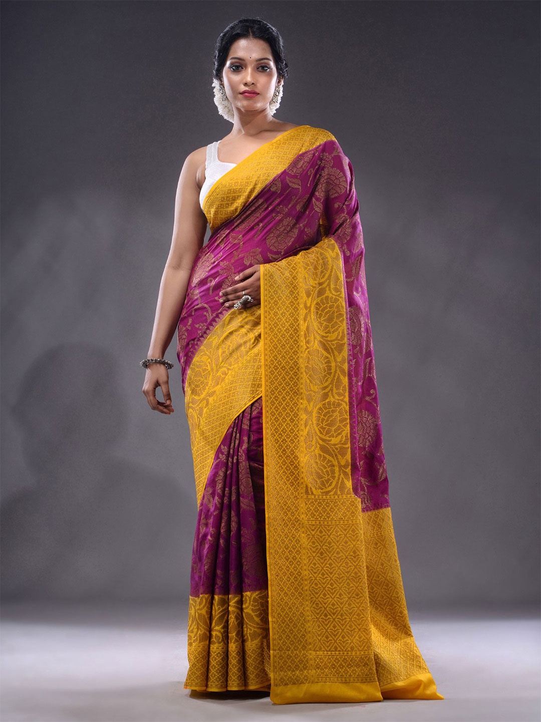 

Charukriti Ethnic Motifs Woven Design Zari Saree, Purple