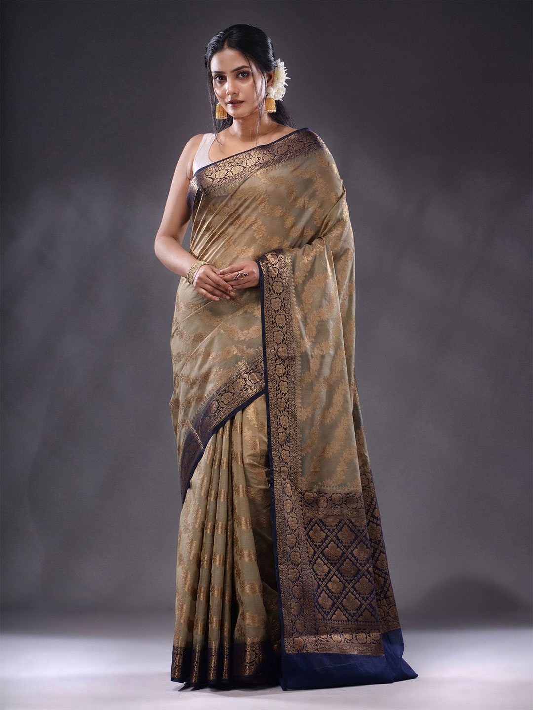 

Charukriti Floral Motif Woven Design Zari Saree, Beige