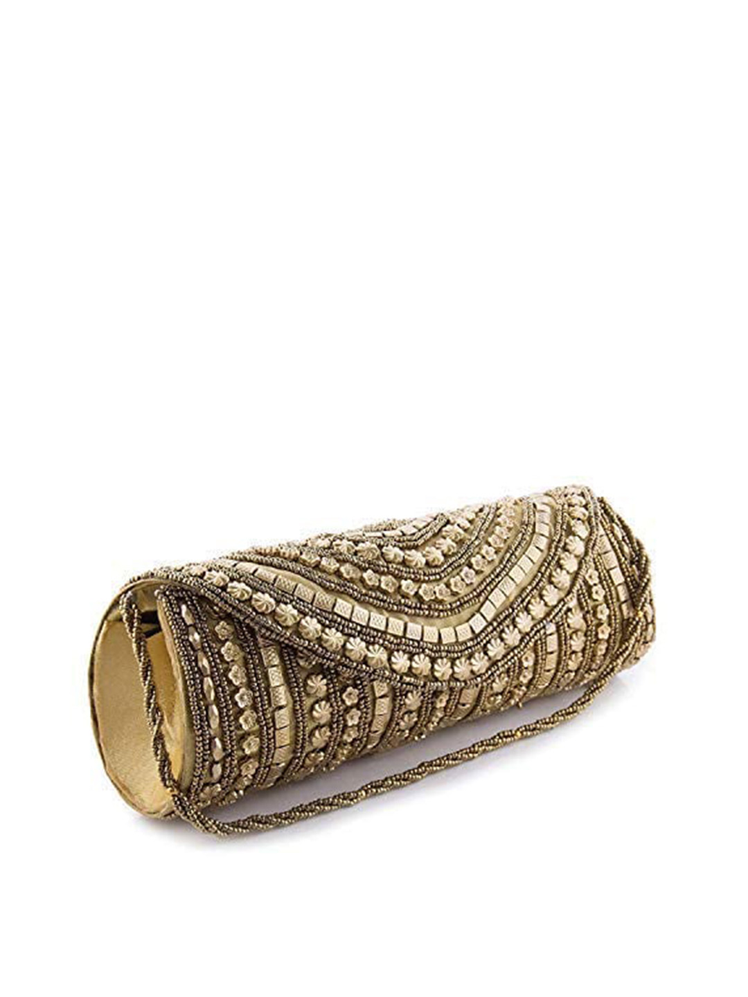 

DN Creation Embellished Ethnic Half Moon Clutch, Gold