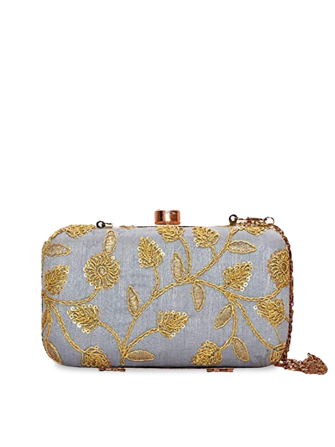 

DN Creation Ethnic Motifs Embellished Box Clutch, Grey