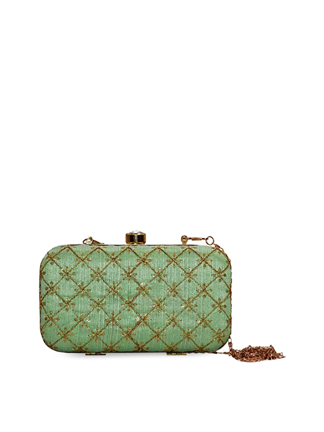 

DN Creation Embellished Box Clutch, Green