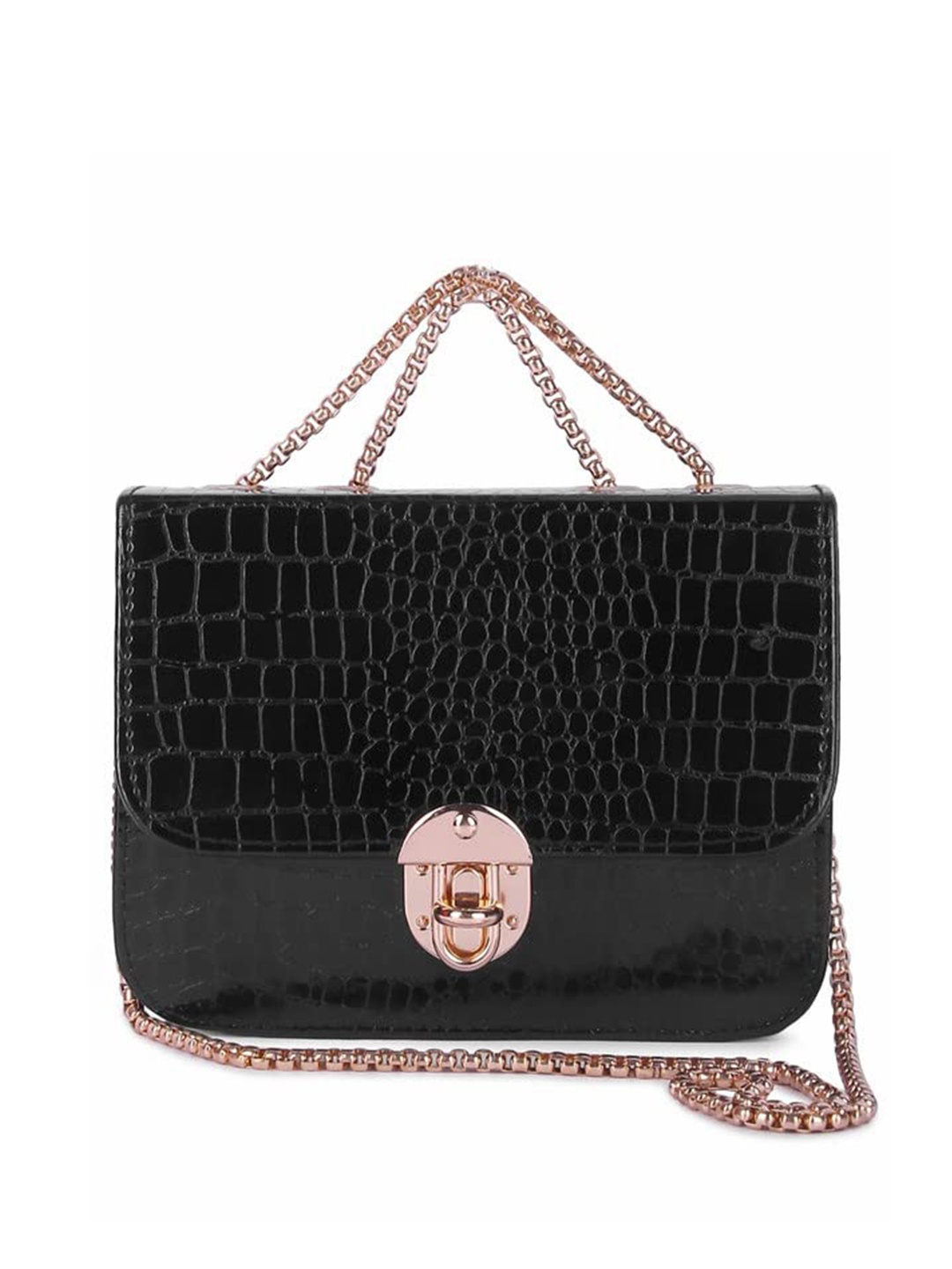 

DN Creation Animal Textured Structured Handheld Bag with Quilted, Black