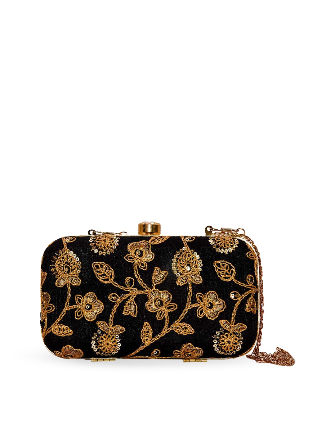 

DN Creation Ethnic Motifs Embroidered Structured Sling Bag, Black