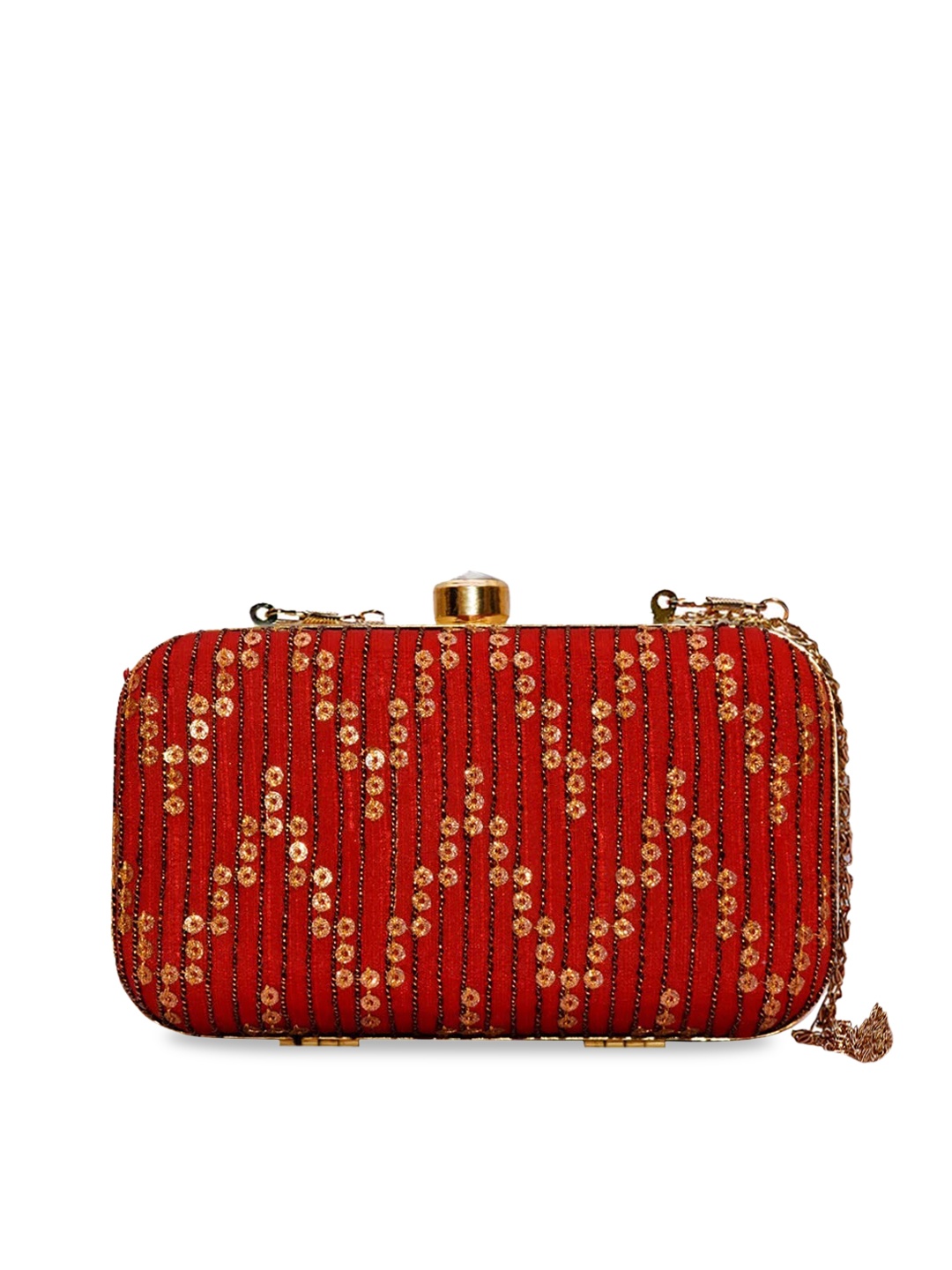 

DN Creation Embellished Box Clutch, Red