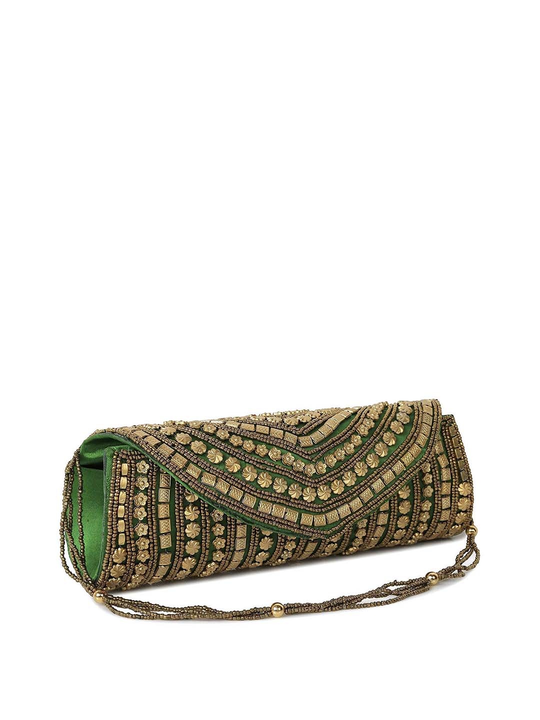 

DN Creation Embroidered Envelope Clutch, Green