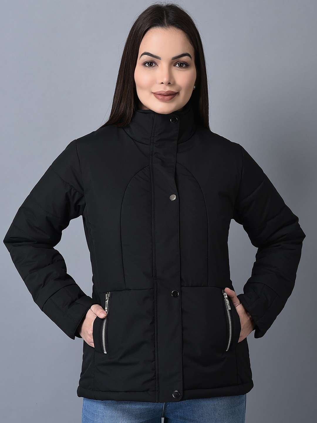 

CANOE Stand Collar Lightweight Bomber Jacket, Black