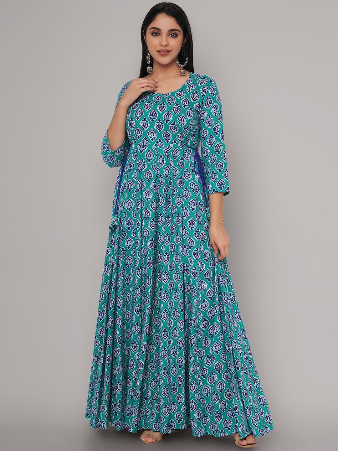 

Sanganeri Kurti Ethnic Motifs Printed Anarkali Kurta, Blue