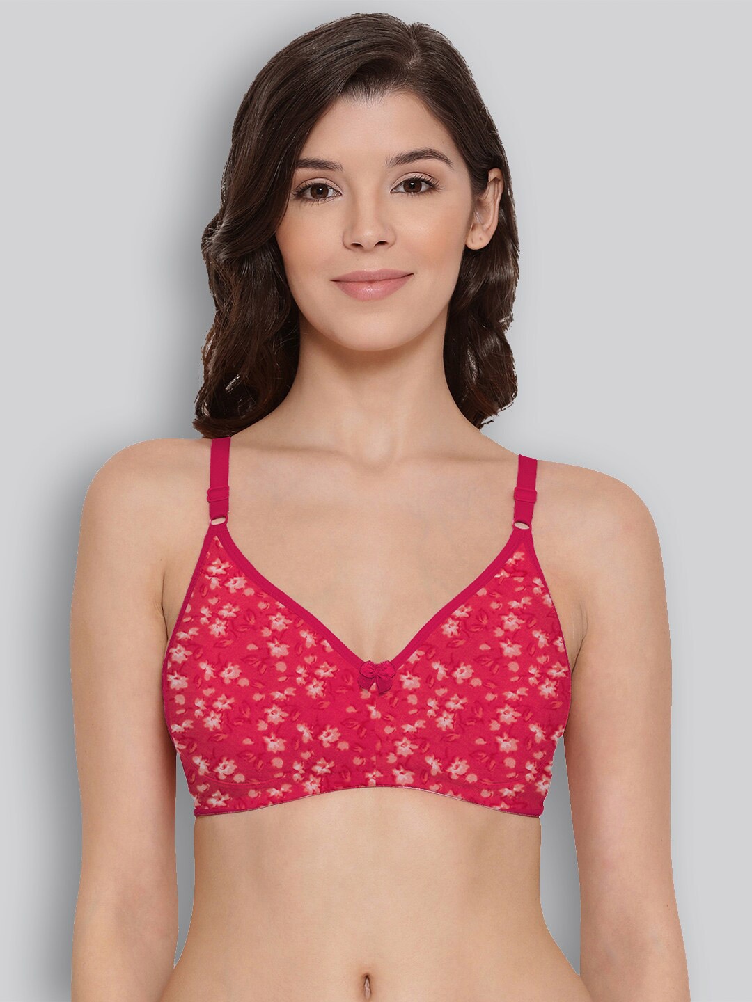 

LYRA Floral Printed Underwired Non-Padded Pure Cotton Moulded Bra, Red