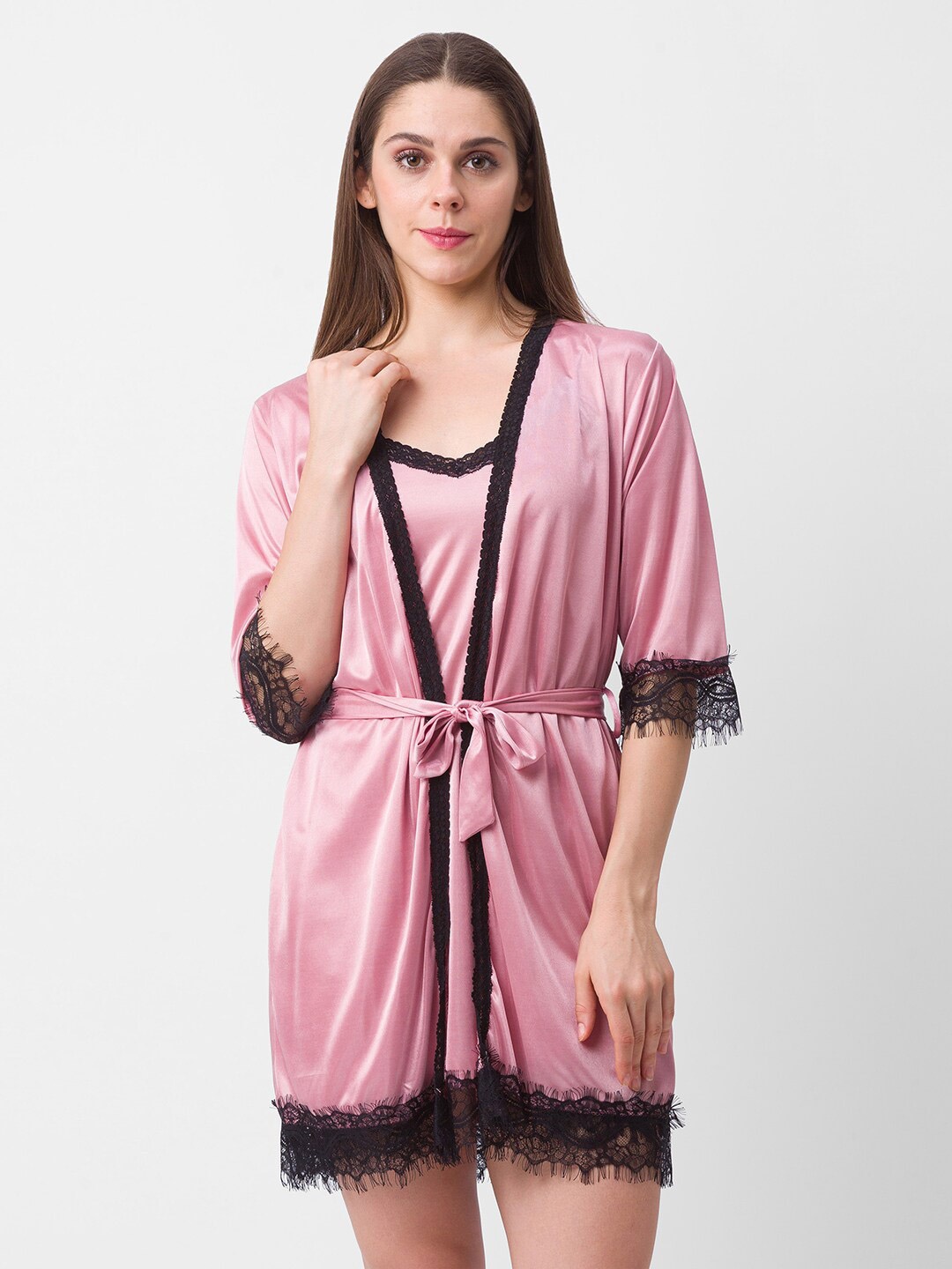 

NOIRA Pink & Black Satin Baby Doll