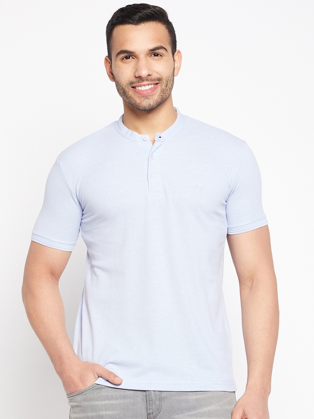 

Duke Henley Neck Cotton Slim Fit T-shirt, Blue