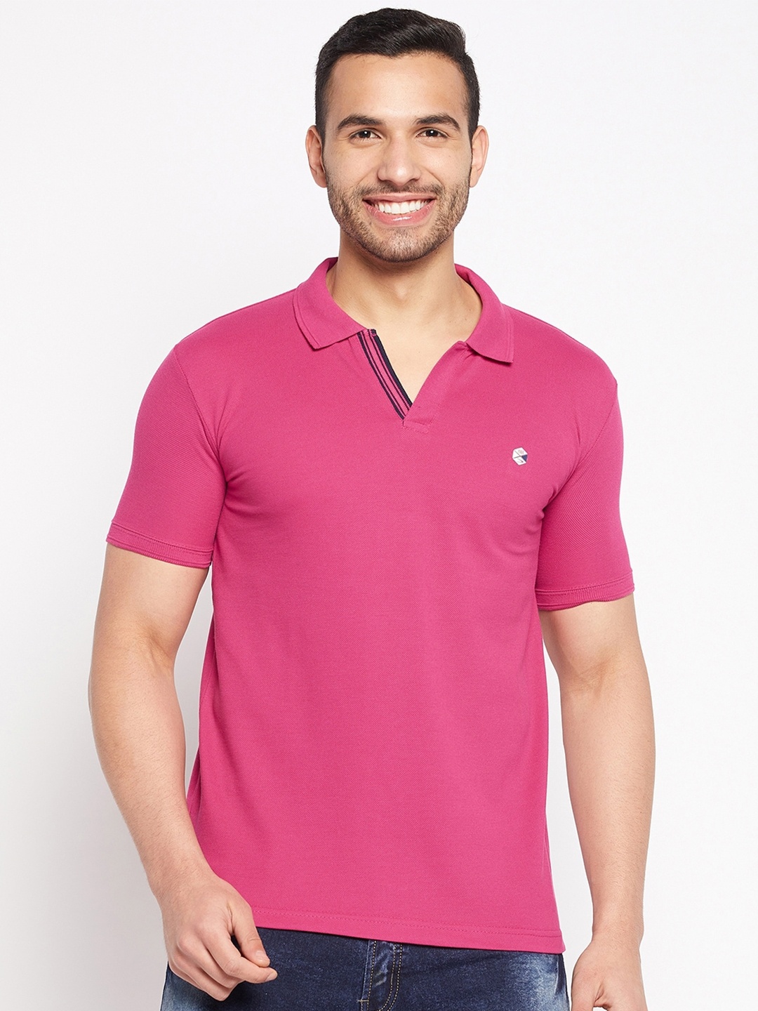

Duke Men Grey Polo Collar Slim Fit T-shirt, Pink